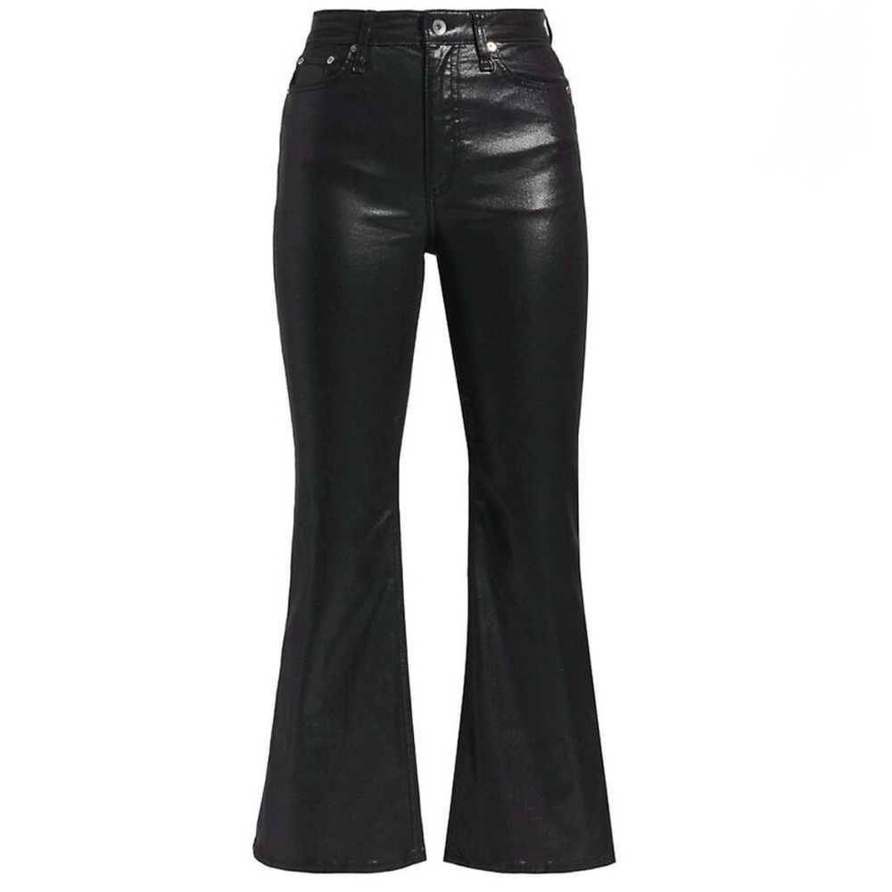 Rag & Bone Casey High-Rise Ankle Flare Coated Black Slim Fit Black Wash Size 26